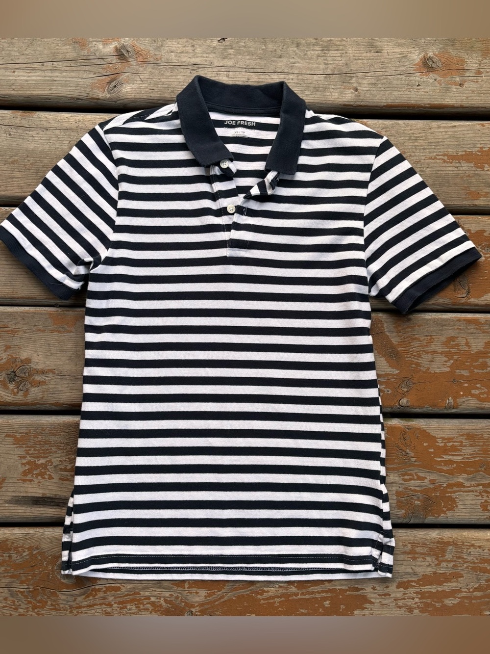 Joe Fresh Essentials Navy Blue & White Short Sleeve Striped Polo - Size XS